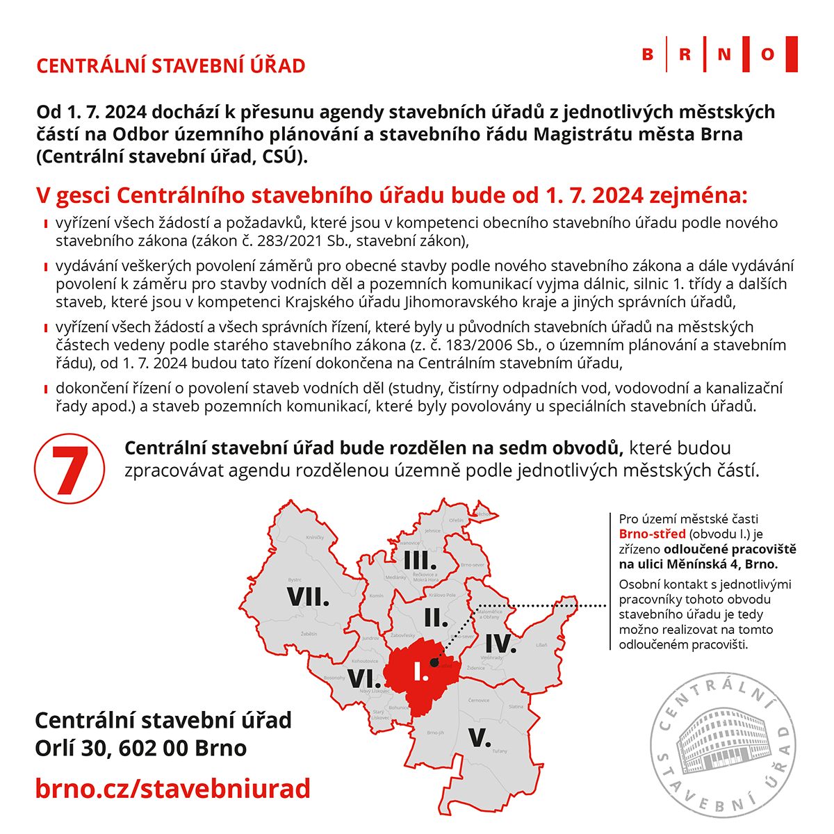 Rozdělení obvodů centrálního stavebního úřadu